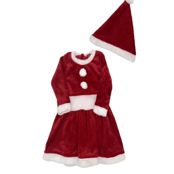 Santa Claus Costume Dress With Hat For Girls